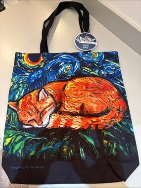 Aja Trier Orange Tabby Night Tote Bag - Orange & Blue